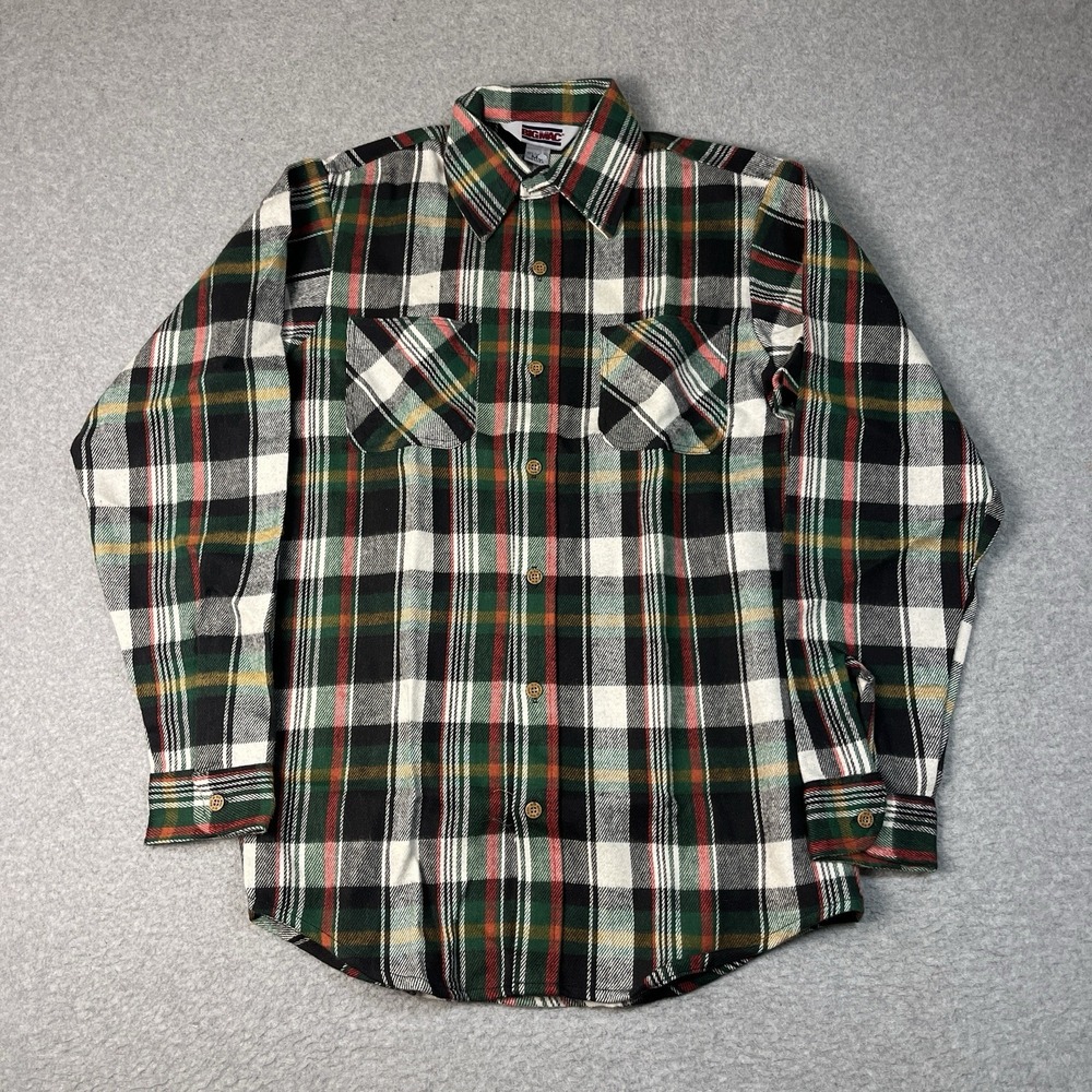 Vintage Big Mac Flannel Shirt Mens Medium Tall Green Plaid 80s USA Cotton NWOT